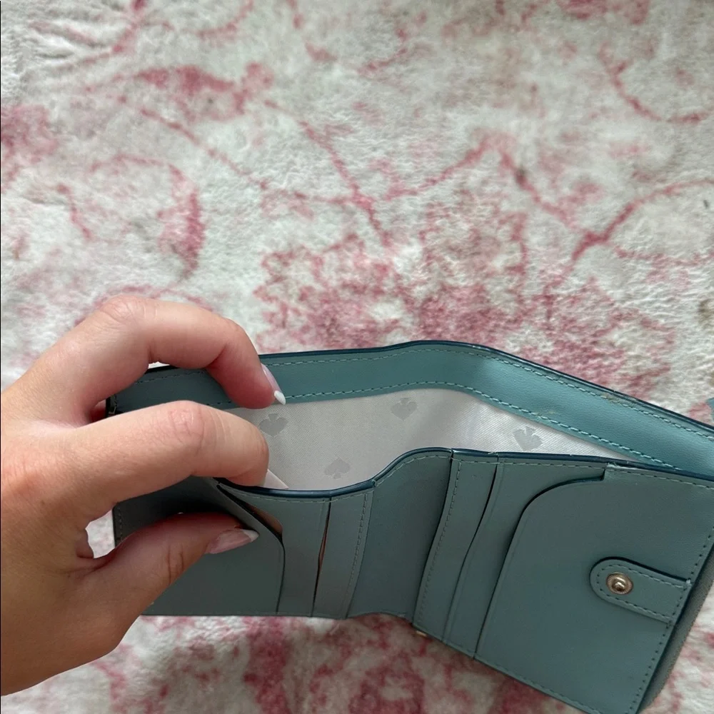 kate spade Small Light Blue Zip Wallet with Gold Logo